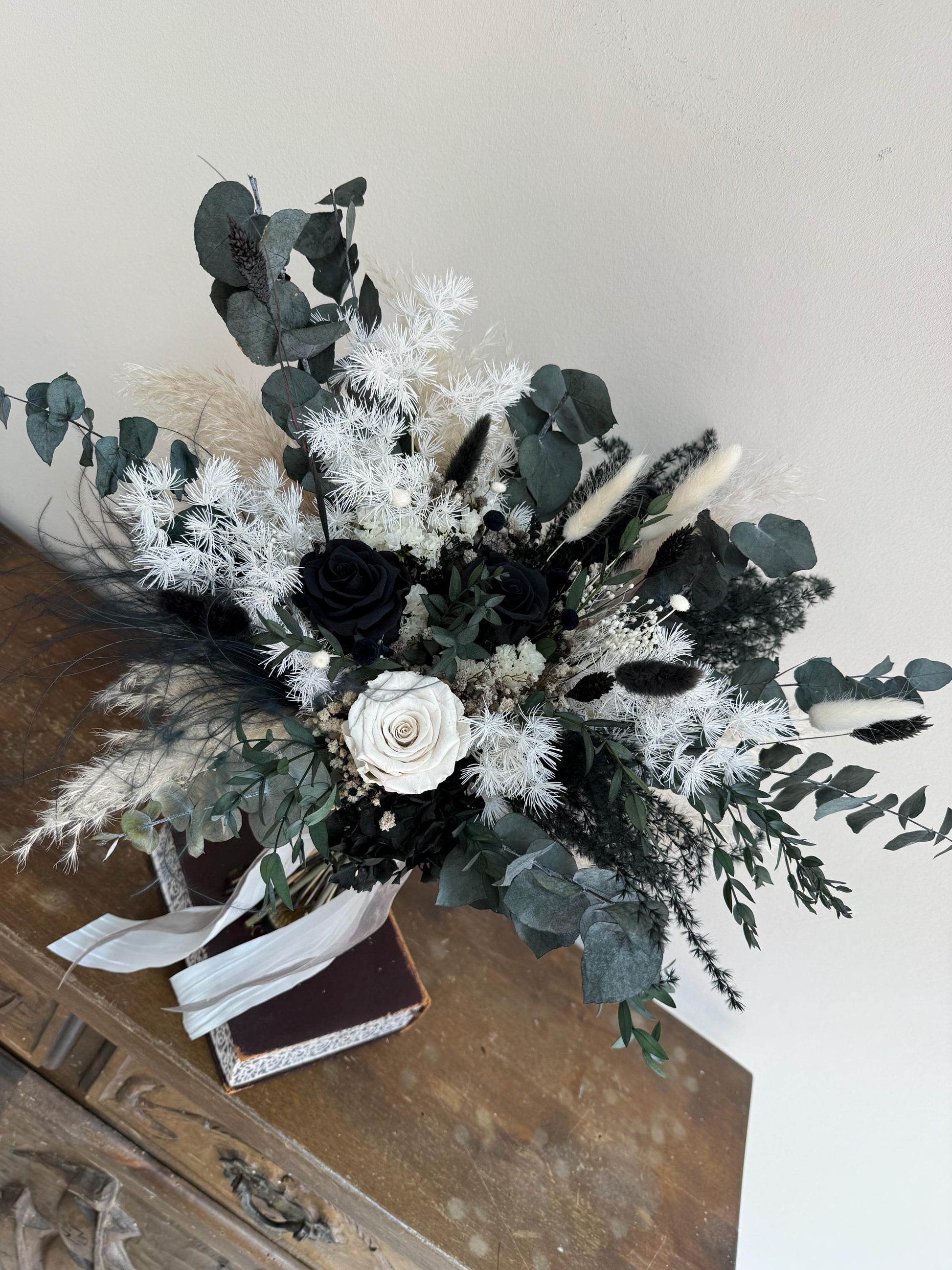 Black & White Preserved Rose Bouquet | Gothic Wedding Flowers