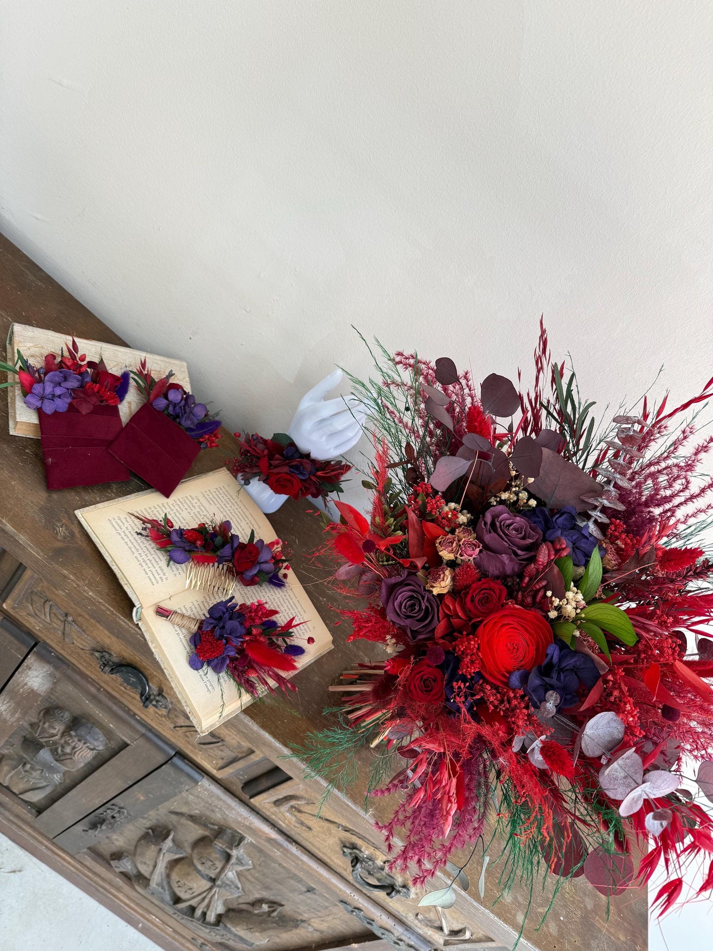 Mauve & Red Wedding Bouquet