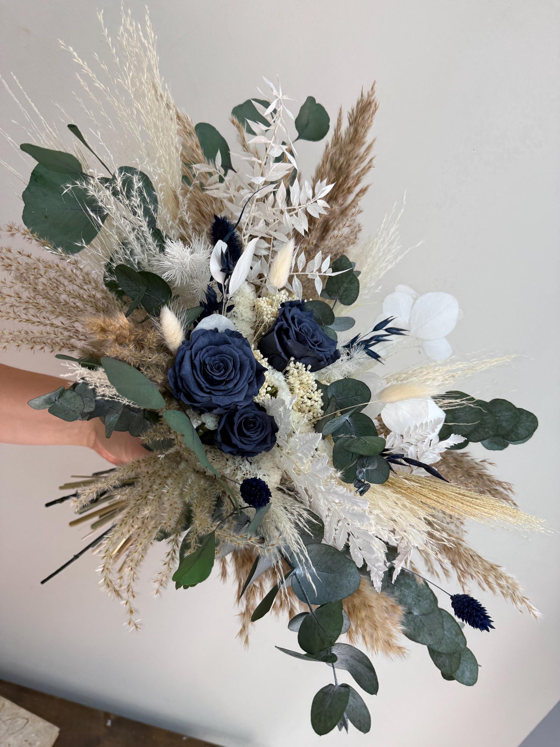 Navy Blue Bridal Bouquet Dusty Blue Dried Flower Wedding Bouquet Rustic Boho Bouquet Blue Bridesmaid Bouquet Dark Blue Wedding Boho Bouquet