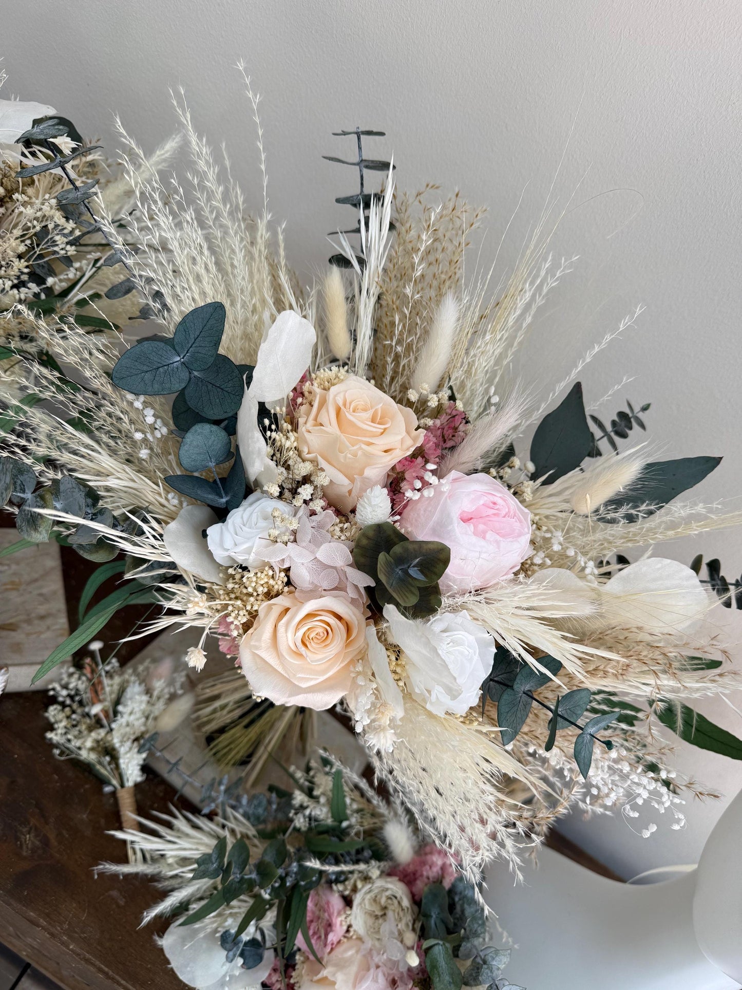 Blush & Dusty Pink Wedding Bouquet with Eucalyptus – Romantic Dried Flower Bridal Bouquet
