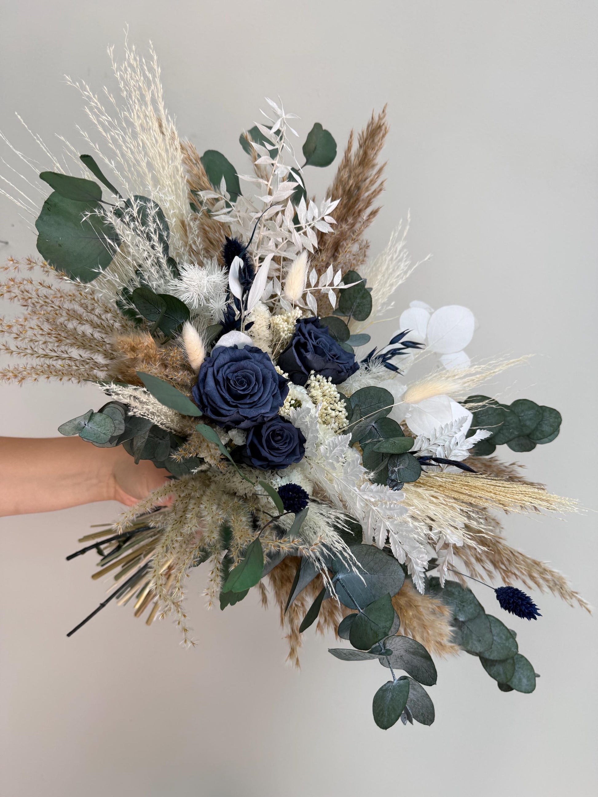 Navy Blue Bridal Bouquet Dusty Blue Dried Flower Wedding Bouquet Rustic Boho Bouquet Blue Bridesmaid Bouquet Dark Blue Wedding Boho Bouquet
