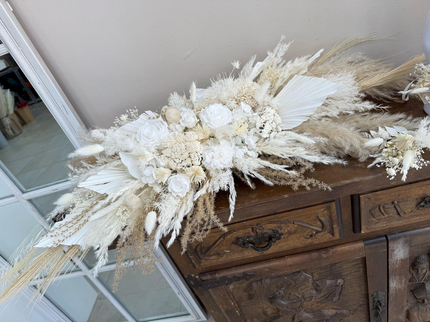 White Dried Flowers Bouquet with Preserved Roses | Natural Timeless Boho Bridal Arrangement