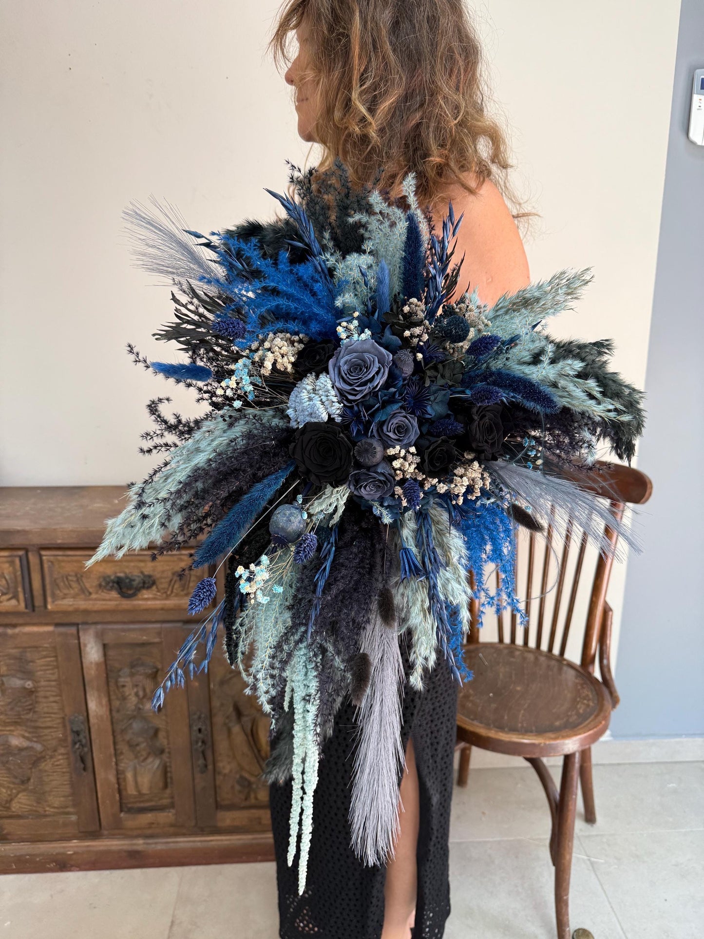 Wedding Bouquet Dusty Blue Bridal Bouquet Blue Wedding Bouquet Dusty Blue Dried Flower Bouquet Blue Grey Dried Flower Wedding Bouquet Boho