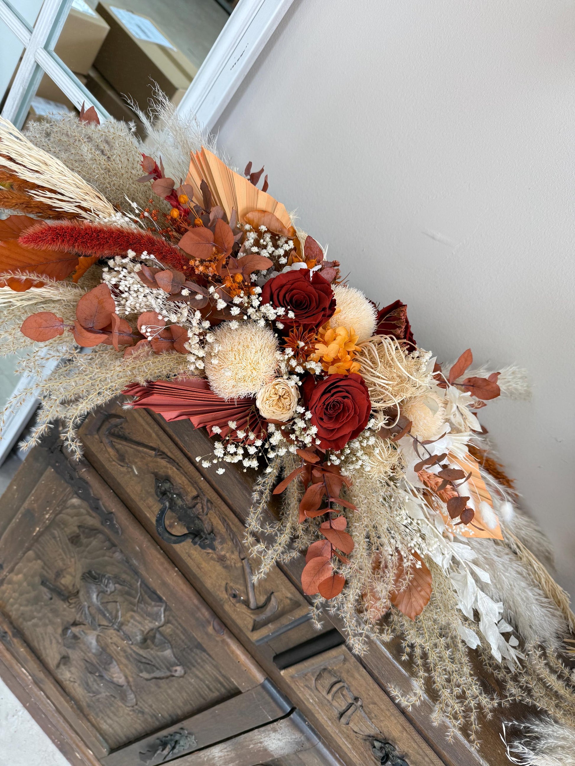 Terracotta and Orange Boho Pampas Dried Flower Bridal Bouquet – Wedding Flowers