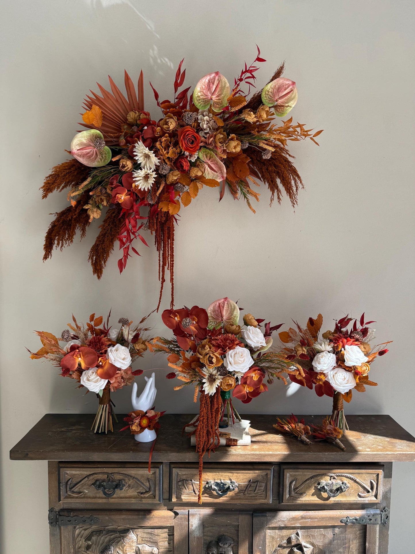 Rust Navy Blue Wedding Bouquet | Fall Terracotta Boho Bridal Bouquet | Silk Wedding Flowers | Rustic Burnt Orange Wedding Decor