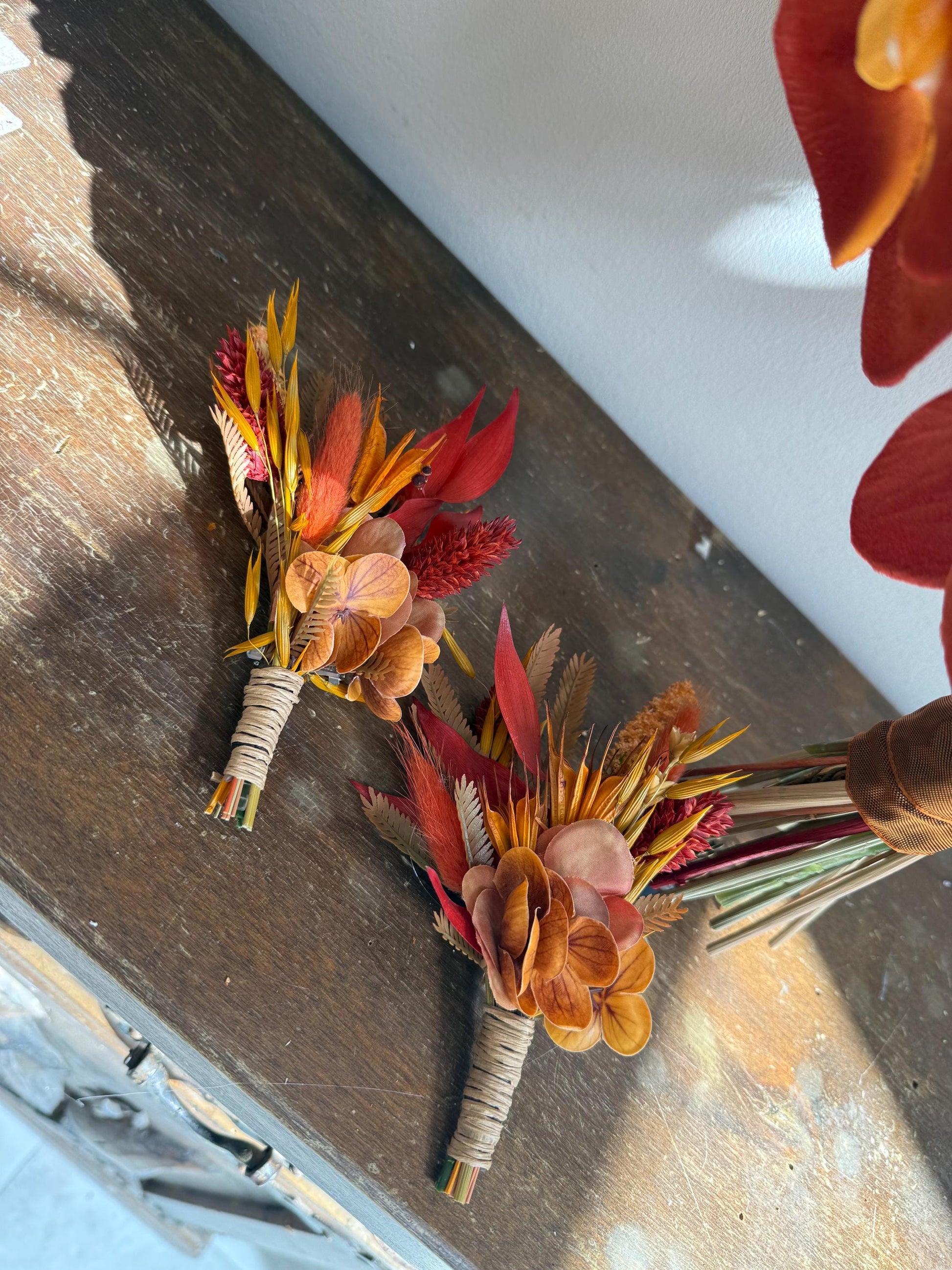 Rust Navy Blue Wedding Bouquet | Fall Terracotta Boho Bridal Bouquet | Silk Wedding Flowers | Rustic Burnt Orange Wedding Decor