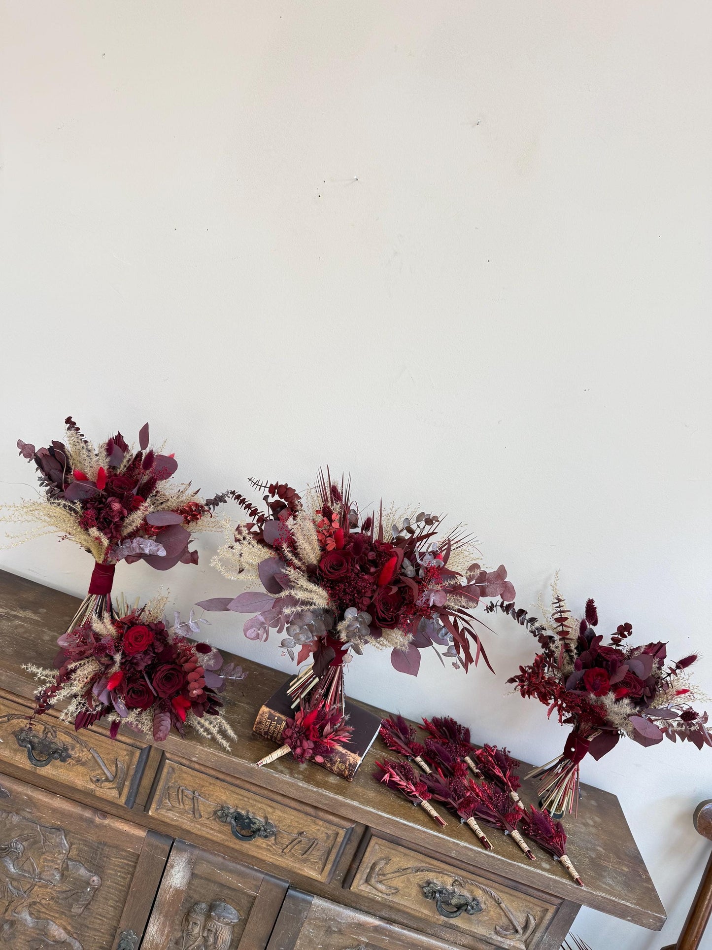 Burgundy Wedding Bouquet | Marsala Bridal Bouquet | Large Fall Wedding Bouquet | Dried Flower Bouquet | Deep Red Wedding Bouquet Boho Bride