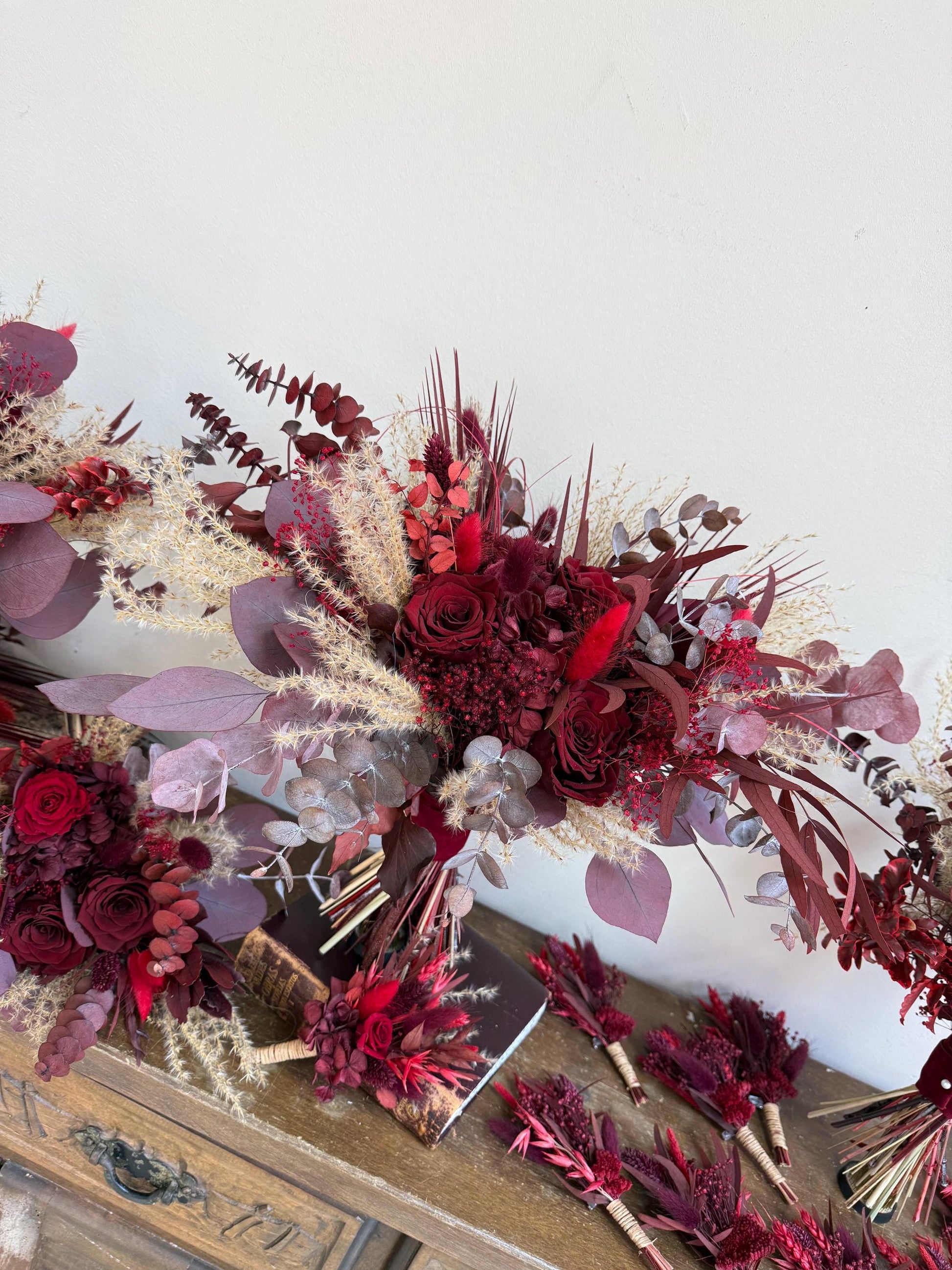 Burgundy Wedding Bouquet | Marsala Bridal Bouquet | Large Fall Wedding Bouquet | Dried Flower Bouquet | Deep Red Wedding Bouquet Boho Bride