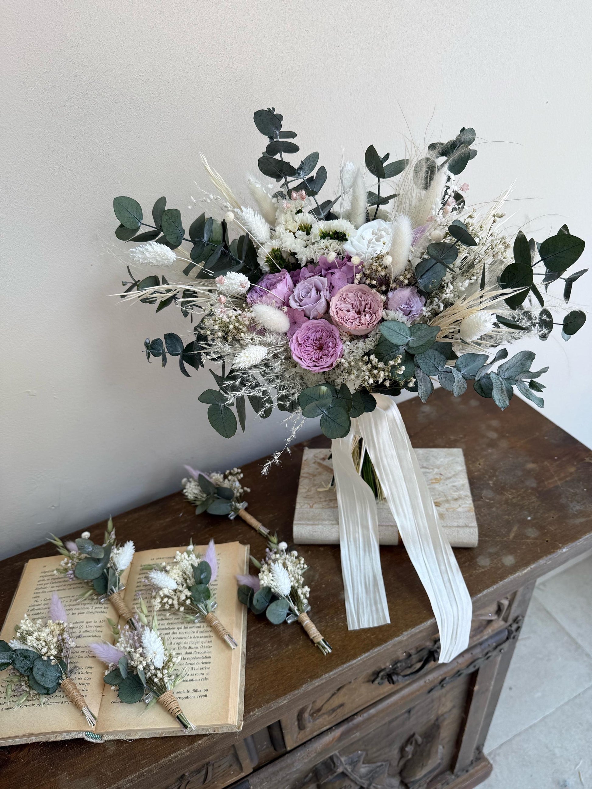 Lavender Bridal Bouquet • Mauve Lavender Wedding Bouquet • Purple Dried Flower Bouquet • Spring Wedding Flowers • Summer Bridesmaid Bouquet