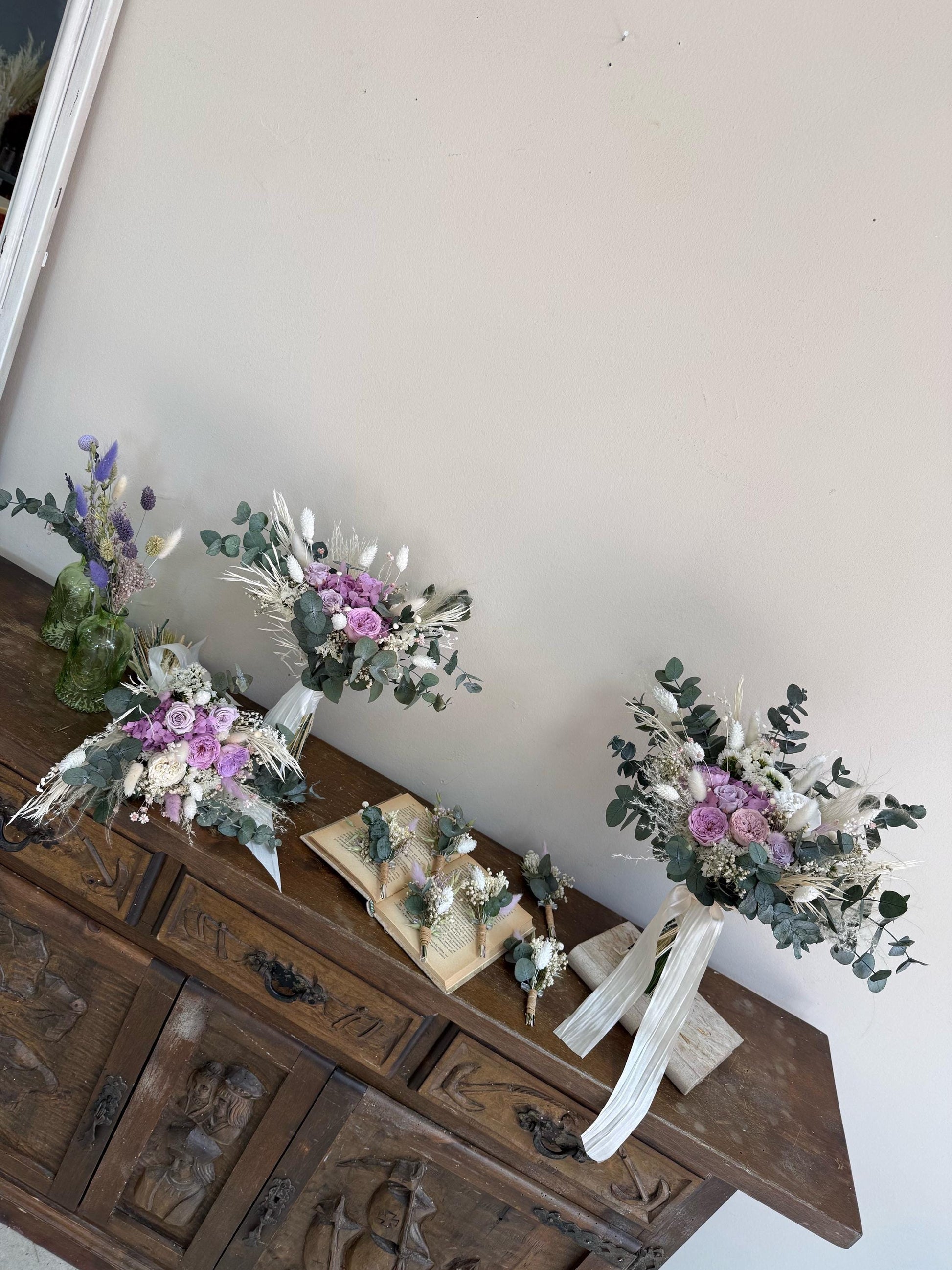 Lavender Bridal Bouquet • Mauve Lavender Wedding Bouquet • Purple Dried Flower Bouquet • Spring Wedding Flowers • Summer Bridesmaid Bouquet