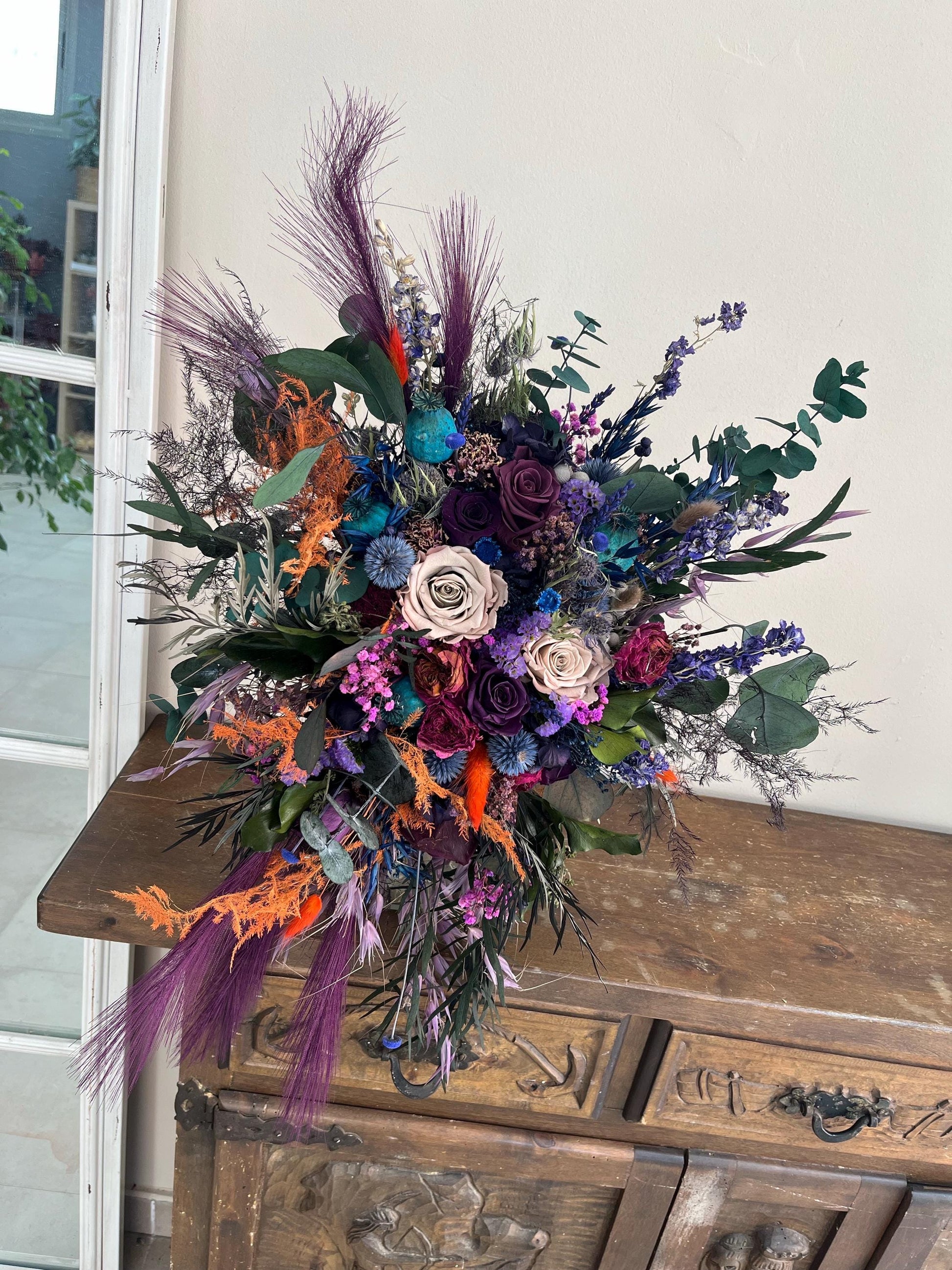 Bold Wedding Flowers | Jewel Tones Bridal Bouquet | Goth Florals