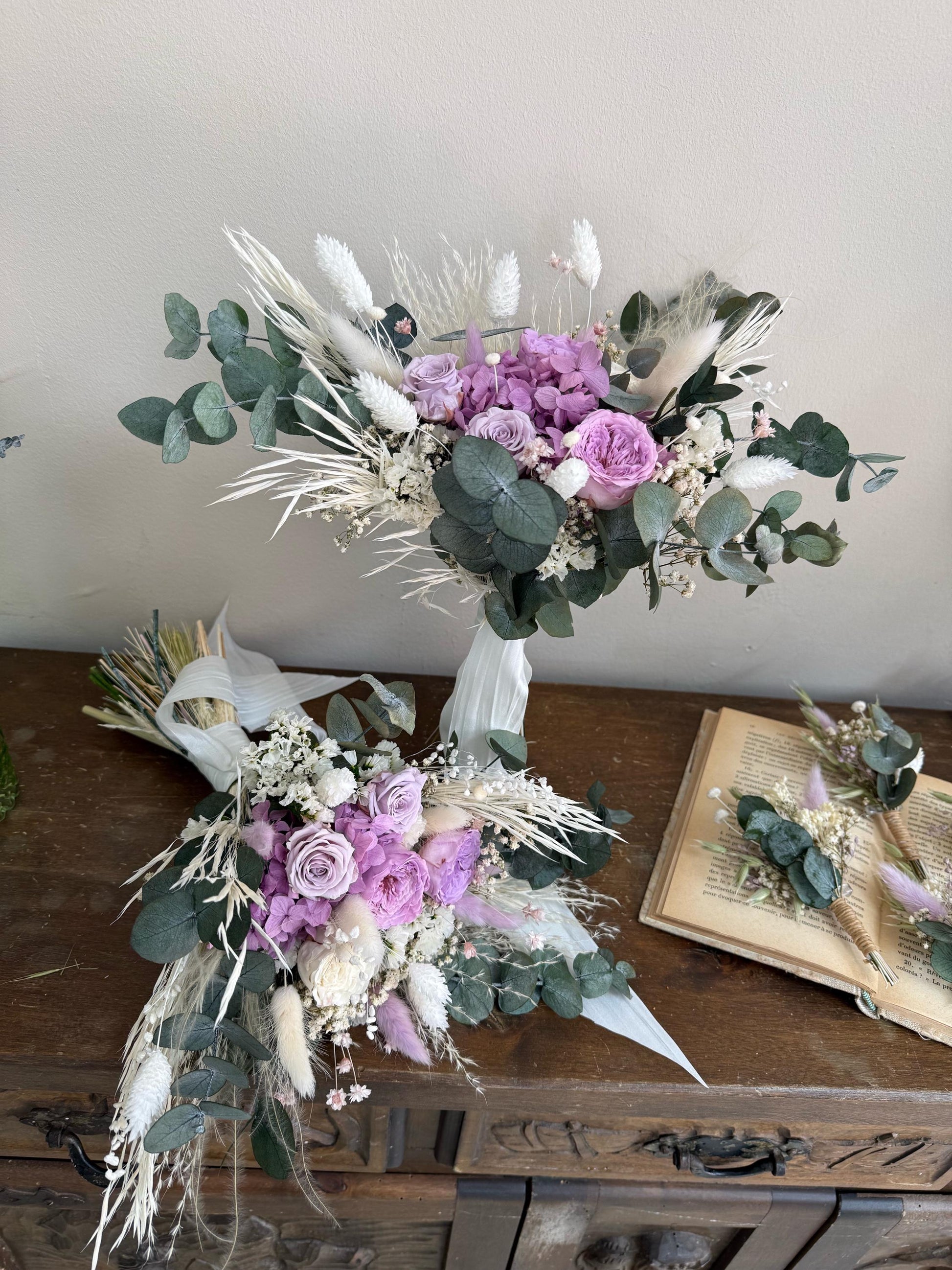 Lavender Bridal Bouquet • Mauve Lavender Wedding Bouquet • Purple Dried Flower Bouquet • Spring Wedding Flowers • Summer Bridesmaid Bouquet