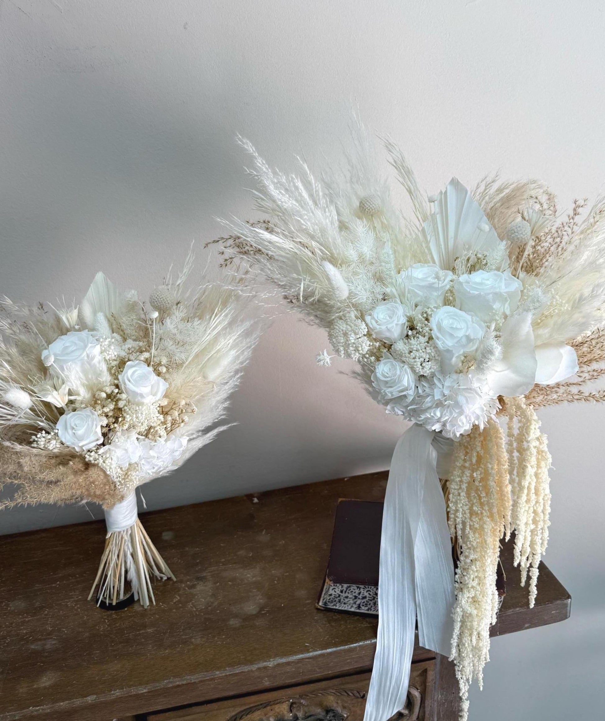 White Dried Flowers Bouquet with Preserved Roses | Natural Timeless Boho Bridal Arrangement