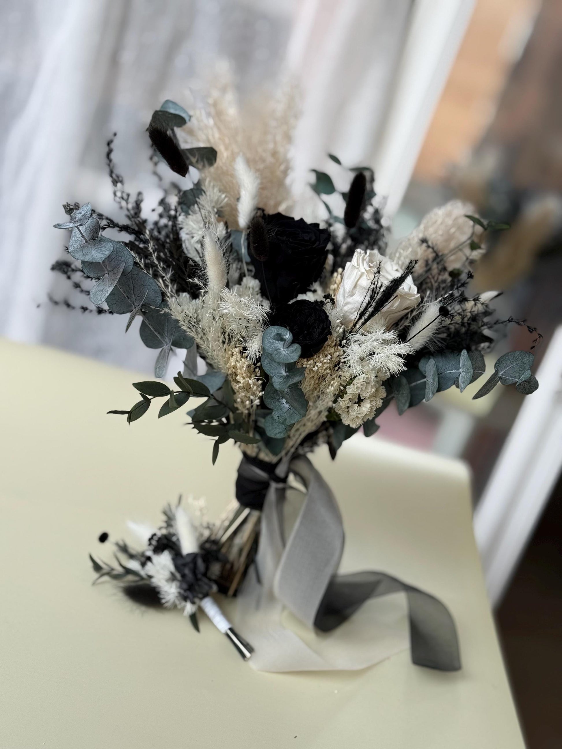 Black & White Preserved Rose Bouquet | Gothic Wedding Flowers
