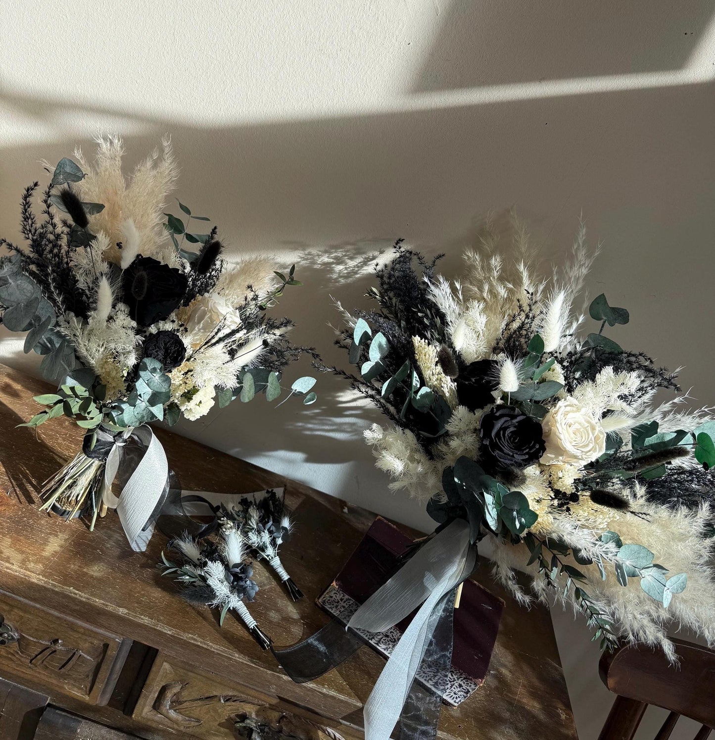 Black & White Preserved Rose Bouquet | Gothic Wedding Flowers