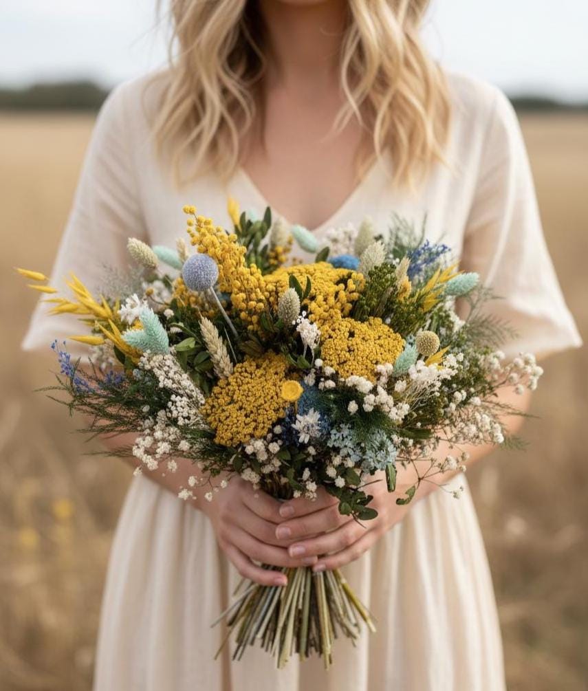 Yellow & Blue Dried Bouquet