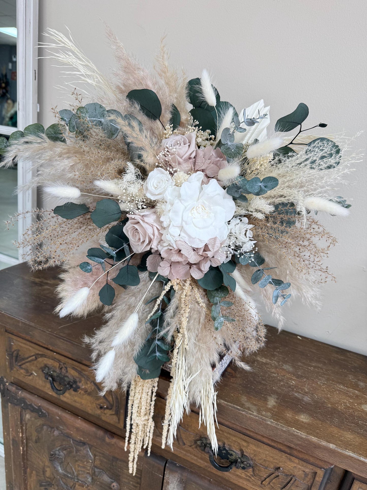 Cascade Wedding Bouquet Boho Peach Bridal Bouquet Dried Flowers Cascading Bouquet for Bride Boho Bouquet Blush Boho Wedding Bouquet Salmon