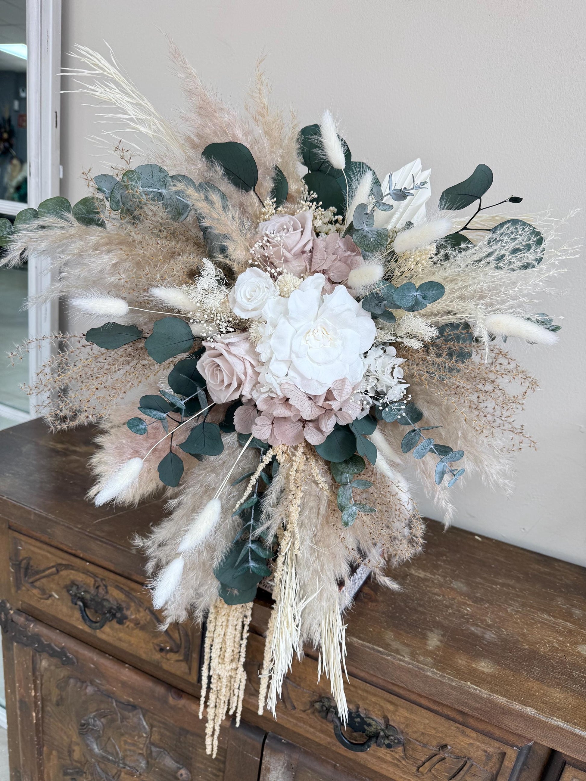 Cascade Wedding Bouquet Boho Peach Bridal Bouquet Dried Flowers Cascading Bouquet for Bride Boho Bouquet Blush Boho Wedding Bouquet Salmon