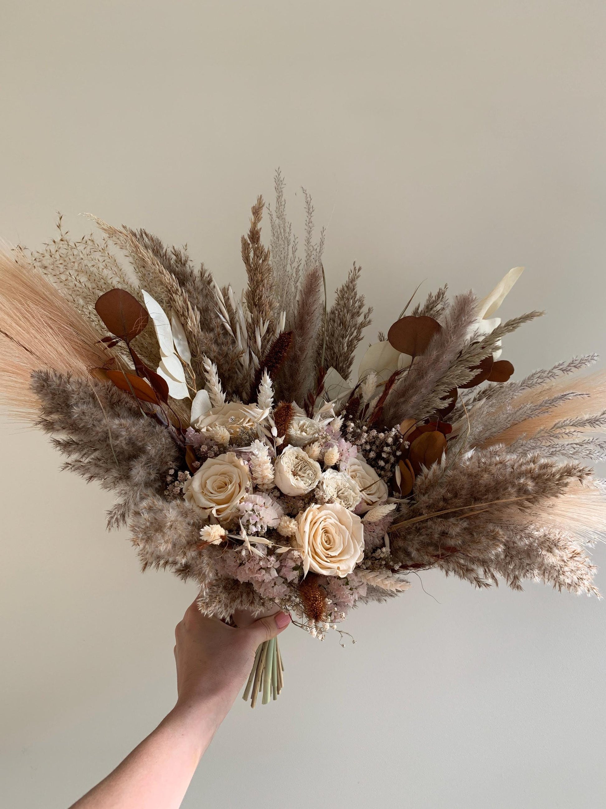Boho Wedding Bouquet Beige & Maroon | Neutral Bridal Flowers