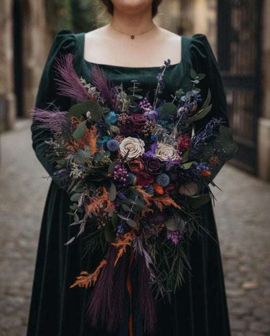 Bold Wedding Flowers | Jewel Tones Bridal Bouquet | Goth Florals