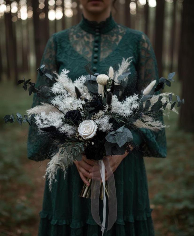 Black & White Preserved Rose Bouquet | Gothic Wedding Flowers