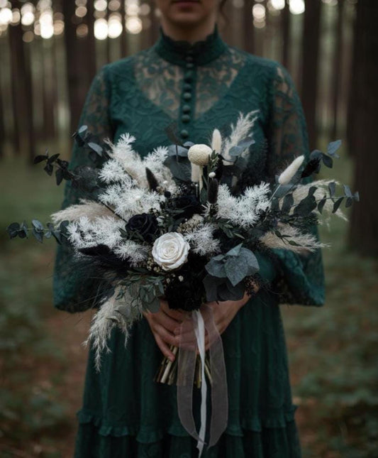 Black & White Preserved Rose Bouquet | Gothic Wedding Flowers