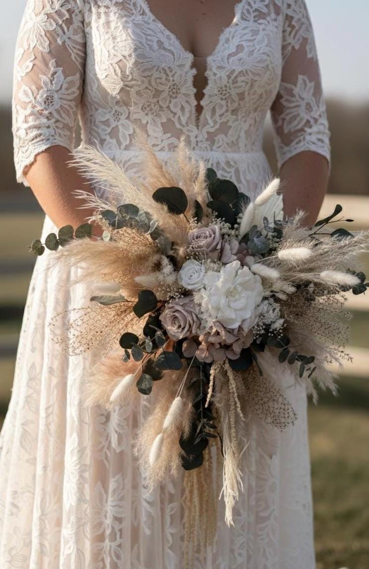 Neutral Cascade Wedding Bouquet