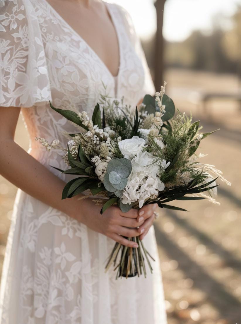 Elopement Wedding Bouquet, Small Dried Flower Bridesmaid Bouquet