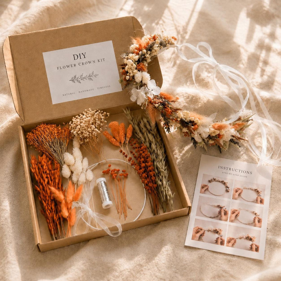 DIY Dried Flower Crown Kit, Boho Wedding Craft, Bridal Shower Supplies, Bridesmaid Headband