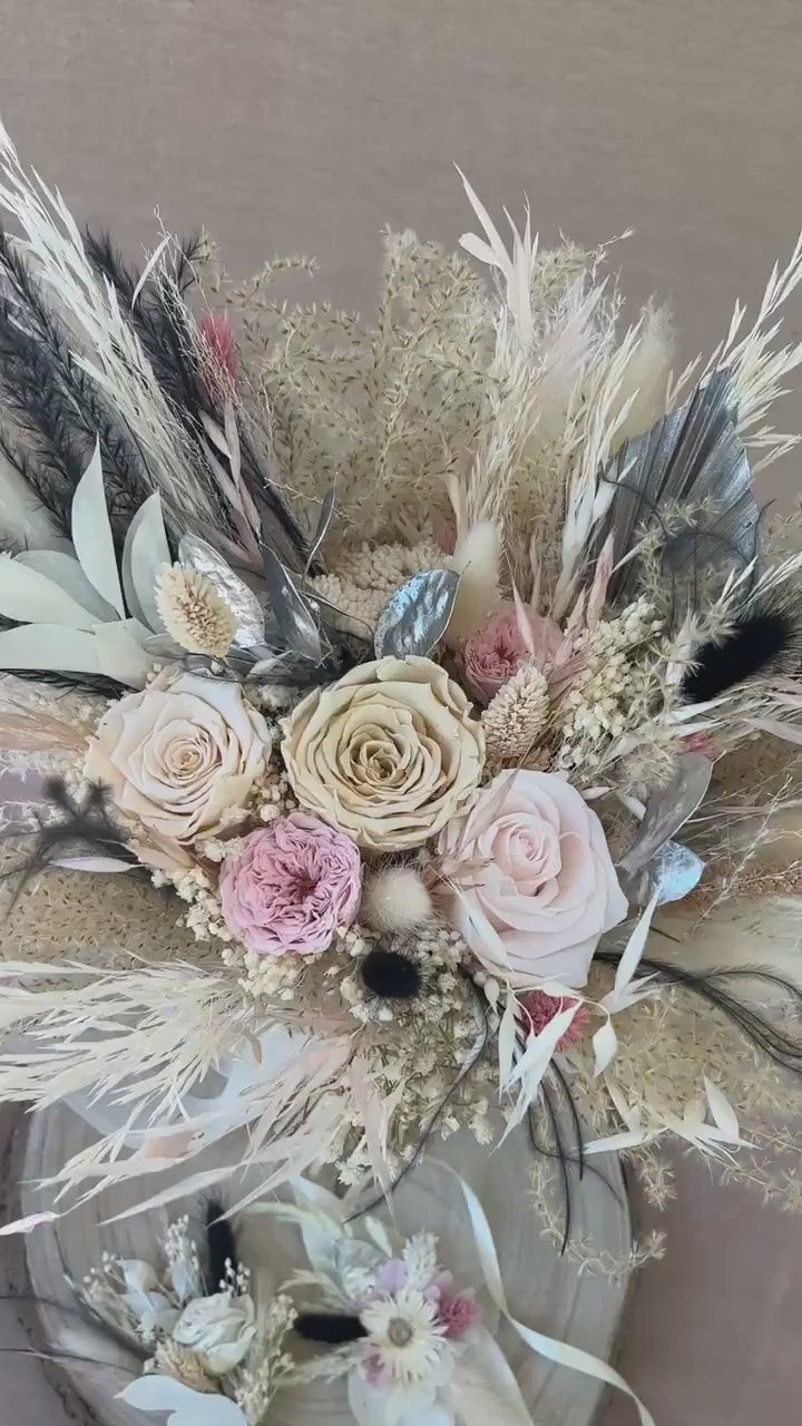 Blush Black Bouquet,Boho Bouquet, Blush Bridal, Silver Wedding ,Black Wedding Bouquet,Dried Wedding Bouquet, Boho Wedding, Grey Bouquet