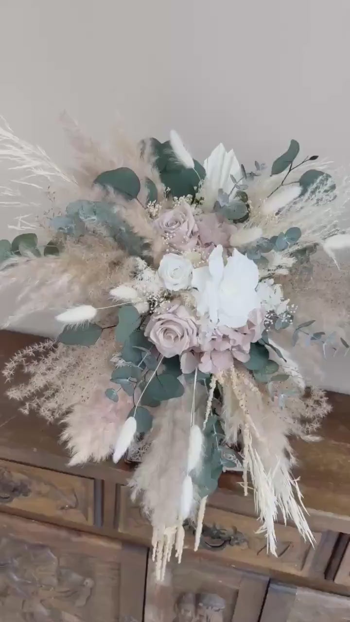 Cascade Wedding Bouquet Boho Peach Bridal Bouquet Dried Flowers Cascading Bouquet for Bride Boho Bouquet Blush Boho Wedding Bouquet Salmon