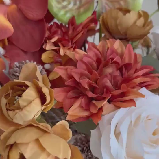 Rust Navy Blue Wedding Bouquet | Fall Terracotta Boho Bridal Bouquet | Silk Wedding Flowers | Rustic Burnt Orange Wedding Decor