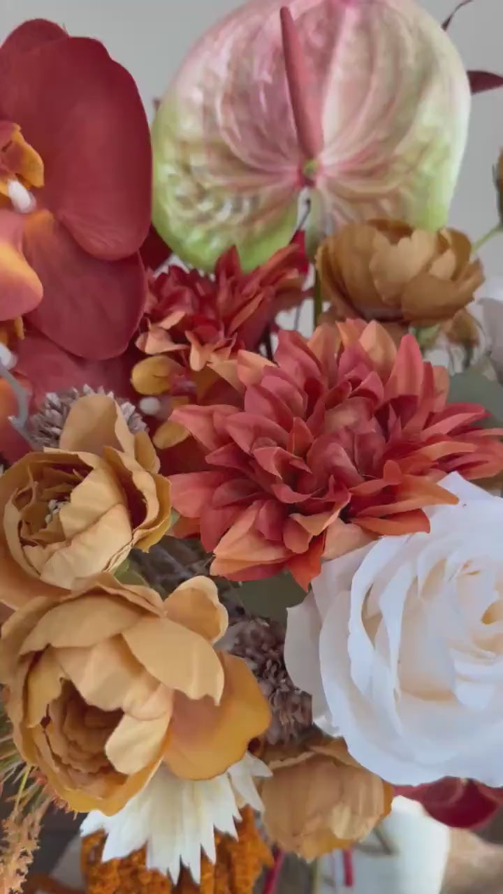 Rust Navy Blue Wedding Bouquet | Fall Terracotta Boho Bridal Bouquet | Silk Wedding Flowers | Rustic Burnt Orange Wedding Decor