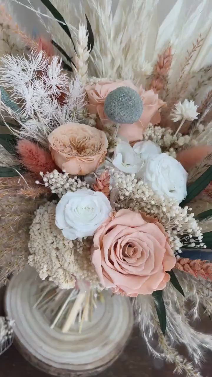 Peach Blue Wedding Bouquet for Bride Blush Bouquet Dusty Blue Wedding Flowers for Wedding Dried Flowers Bouquet Bohemian Wedding Flowers