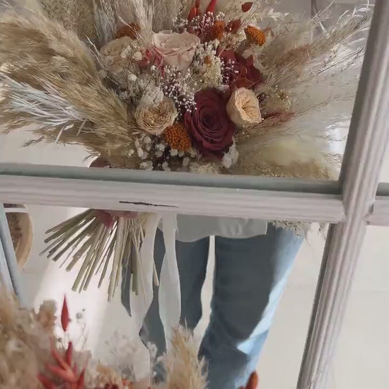 Terracotta and Orange Boho Pampas Dried Flower Bridal Bouquet – Wedding Flowers