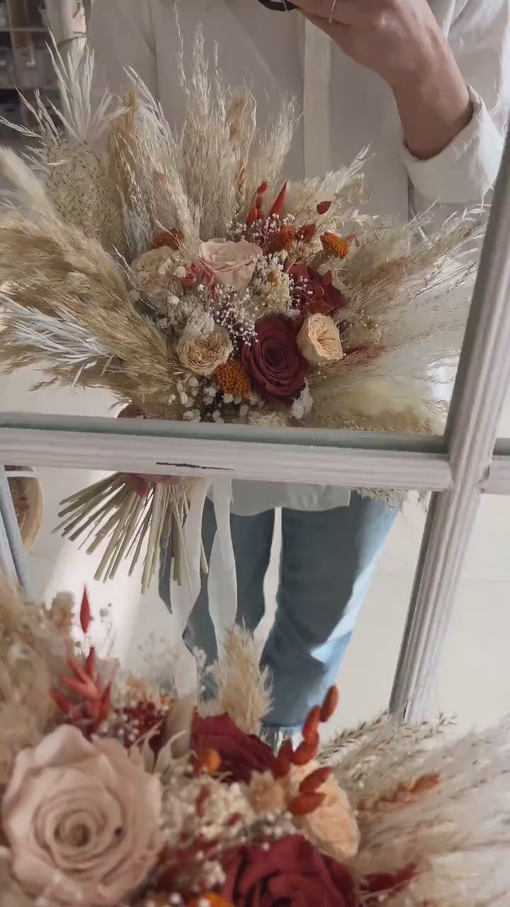 Terracotta and Orange Boho Pampas Dried Flower Bridal Bouquet – Wedding Flowers