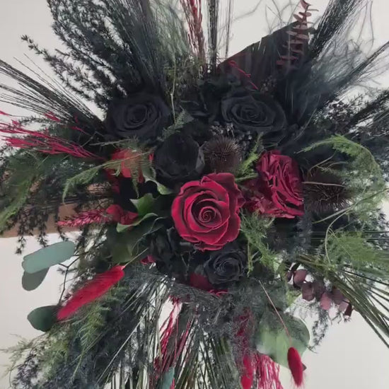 Cascade Wedding Bouquet Boho Black Bridal Bouquet Goth Wedding Cascading Bouquet Burgundy Black Green Bouquet Gothic Wedding Gothic Bride