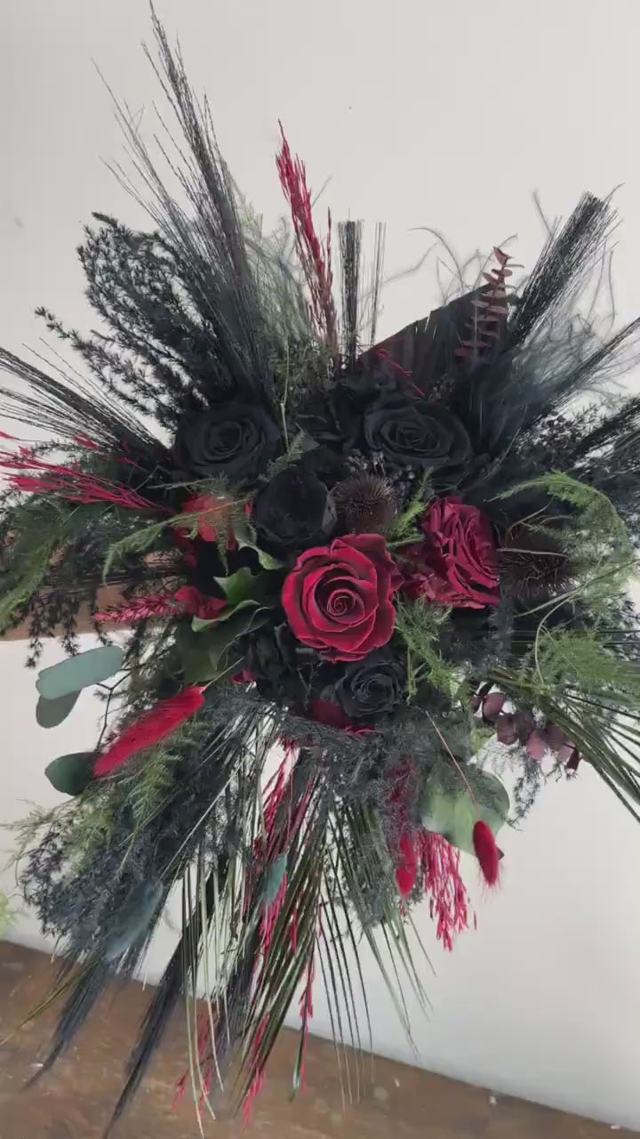 Cascade Wedding Bouquet Boho Black Bridal Bouquet Goth Wedding Cascading Bouquet Burgundy Black Green Bouquet Gothic Wedding Gothic Bride