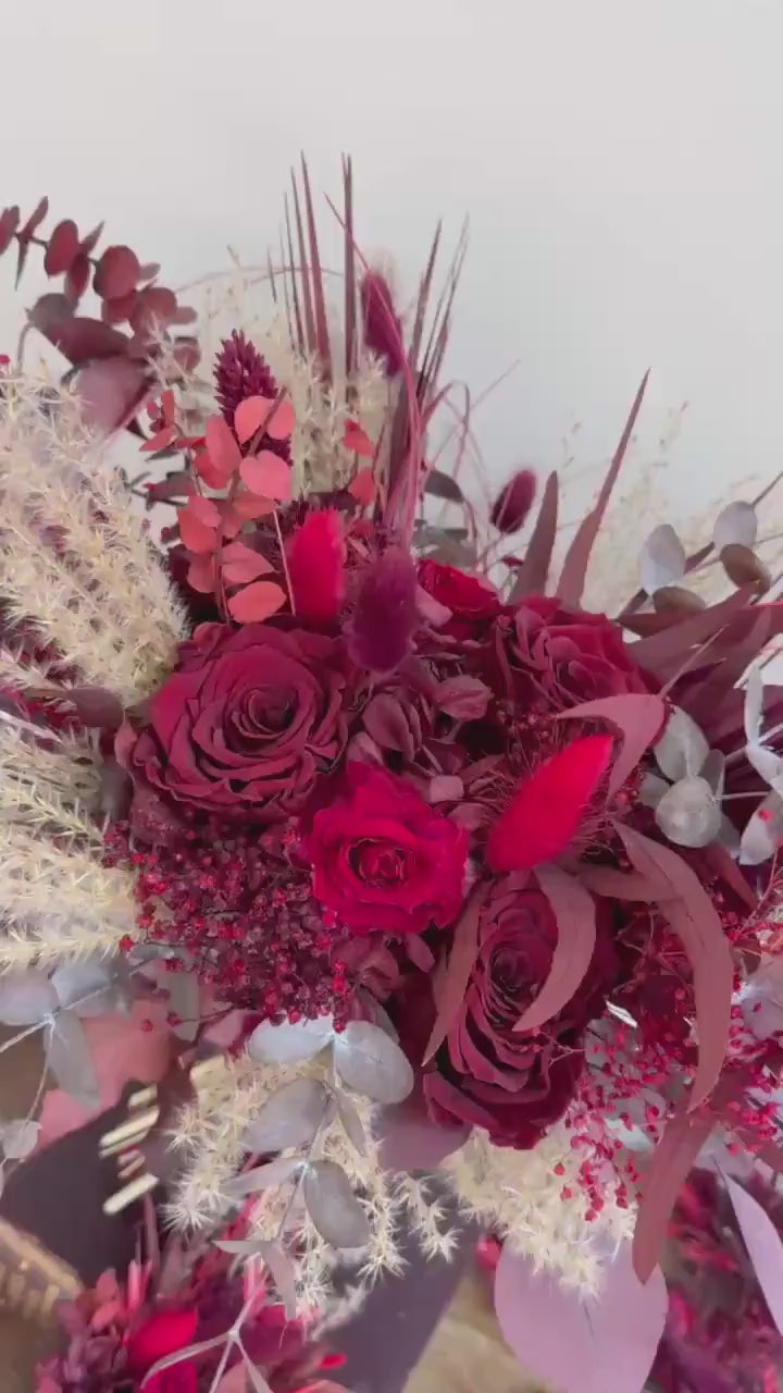 Burgundy Wedding Bouquet | Marsala Bridal Bouquet | Large Fall Wedding Bouquet | Dried Flower Bouquet | Deep Red Wedding Bouquet Boho Bride