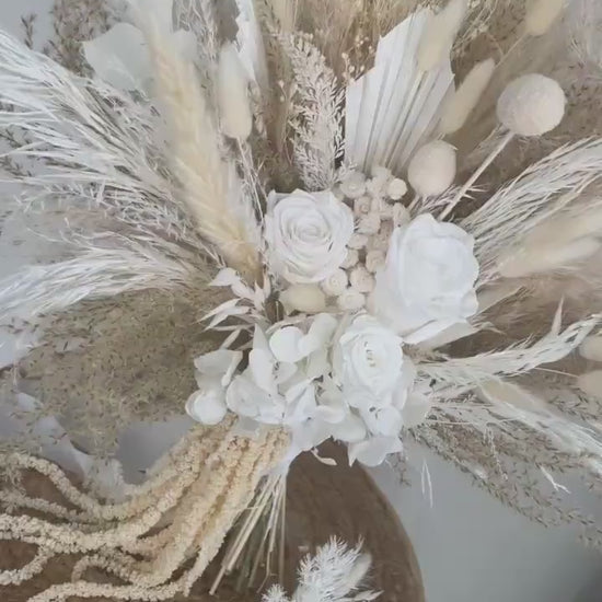 White Dried Flowers Bouquet with Preserved Roses | Natural Timeless Boho Bridal Arrangement