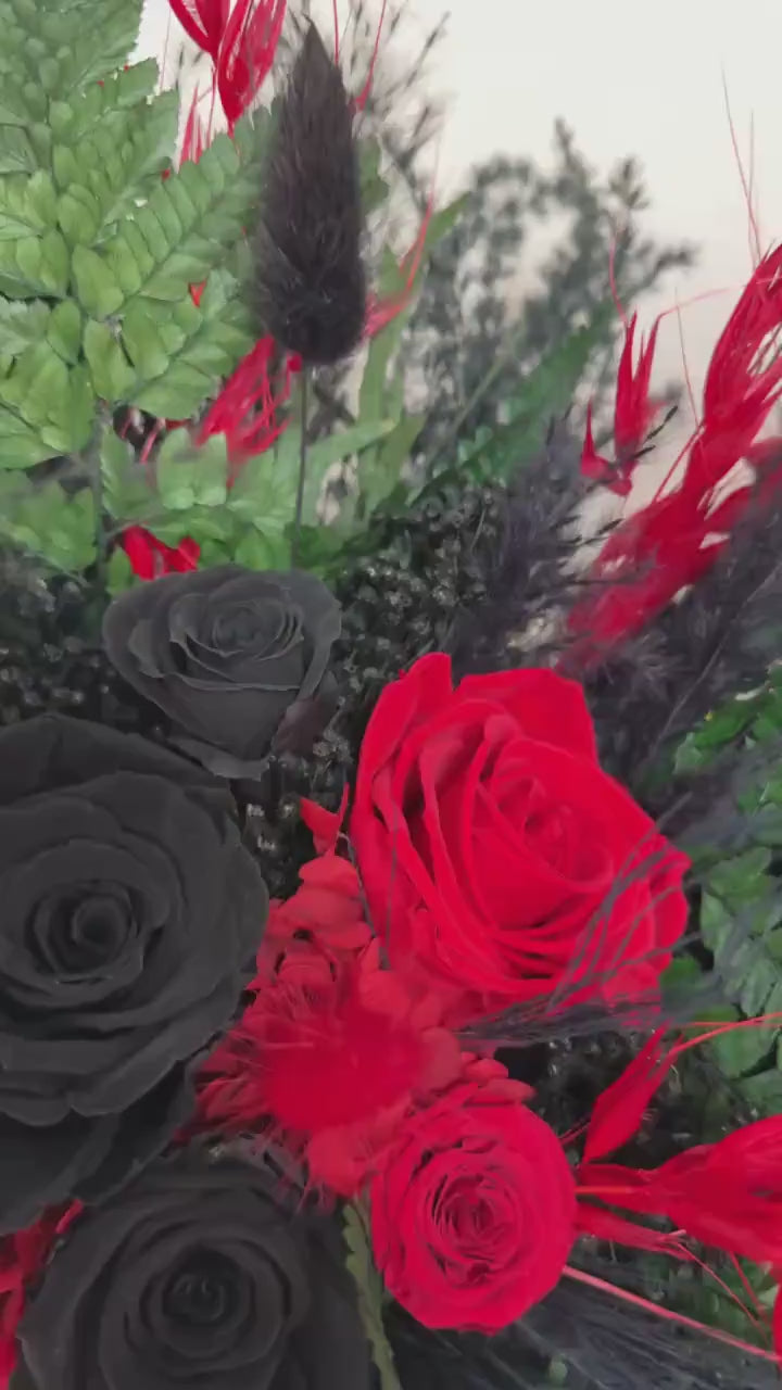 Burgundy & Black Gothic Wedding Bouquet, Preserved Roses