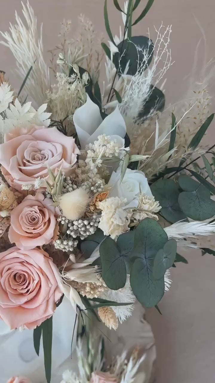 Peach Bridal Bouquet | Dried  Boho Wedding Flowers Salmon Rose