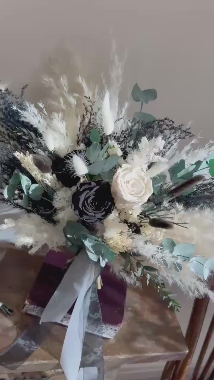 Black & White Preserved Rose Bouquet | Gothic Wedding Flowers