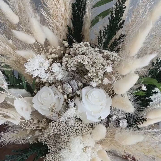 Green Cedar & Pampas Grass Winter Bouquet, Winter Bridal, Winter Wedding, Winter Bridesmaid, Winter Bride, Boho Bridal, Winter Bouquet