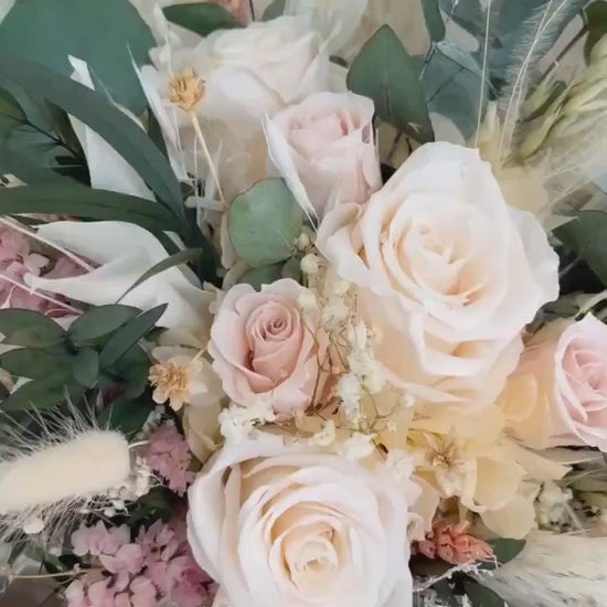 Blush & Dusty Pink Wedding Bouquet with Eucalyptus – Romantic Dried Flower Bridal Bouquet