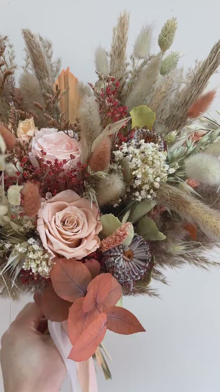 Bridal Bouquet Boho Wedding Bouquet Rust Flowers Boho Bridal Bouquet Dried Flowers Bridal Bouquet Peach Bouquet Bride Bouquet Terracotta