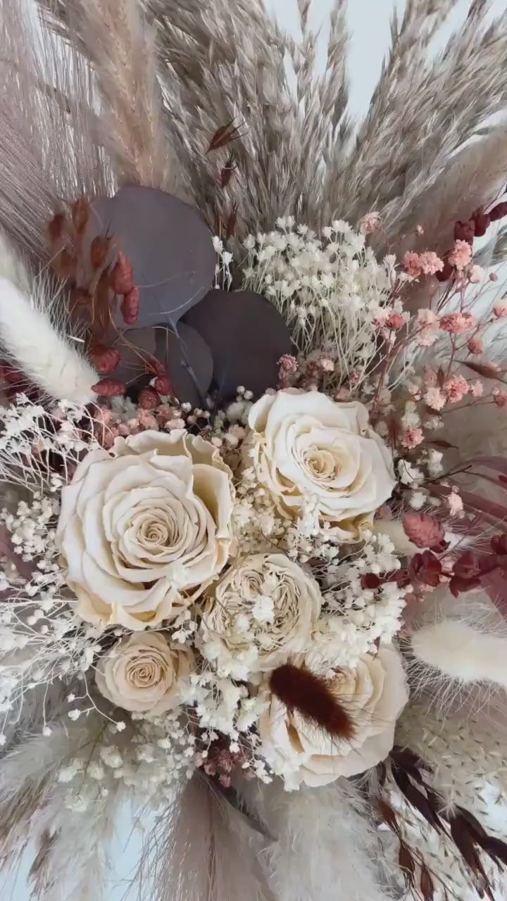 Boho Wedding Bouquet Beige & Maroon | Neutral Bridal Flowers