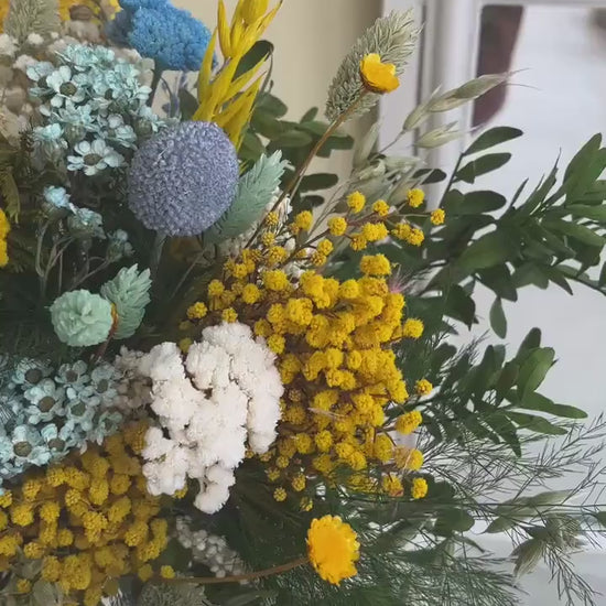 Rustic Yellow & Blue Dried Bouquet | Summer Wedding Flowers