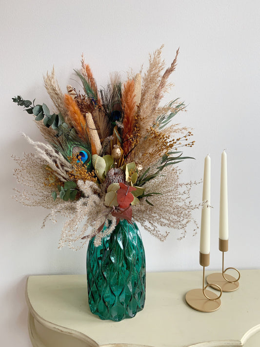 Dried Bouquet, Peacock dried Bouquet,Boho Interior Bouquet, Boho Home Decor, Dried flower arrangement , Forever flowers