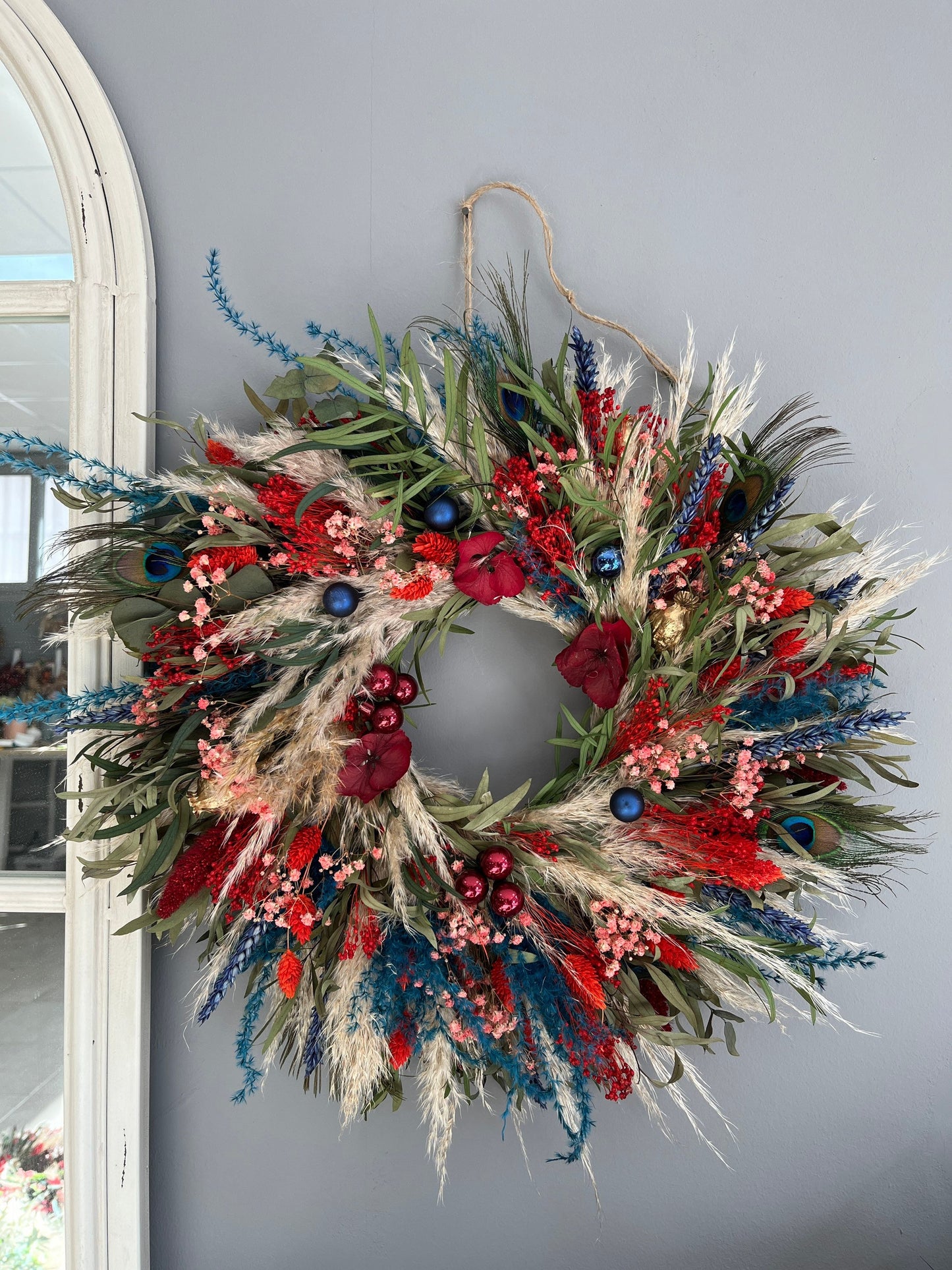 Christmas wreath, Winter wall decor, Christmas decor,Rustic Christmas Wreath, Farmhouse wreath,Dried flower wreath,Eucalyptus  wreath,